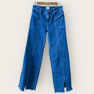 Wash Lab STYLE:WL1516B-1 blue denim jeans women’s size 25 wide leg slit detail